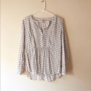 LOFT white and beige long sleeve blouse